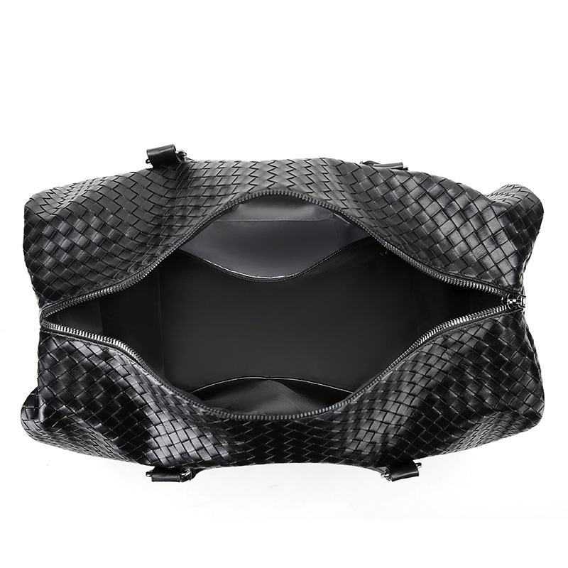 men's black faux leather duffle bag