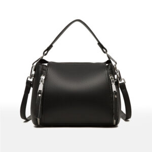 Custom black leather crossbody bag for women