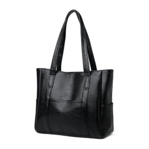 Custom pu leather bag women shoulder tote black