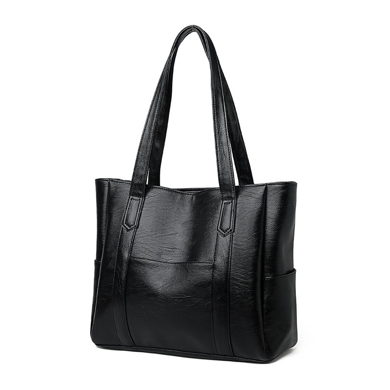 Custom pu leather bag women shoulder tote black
