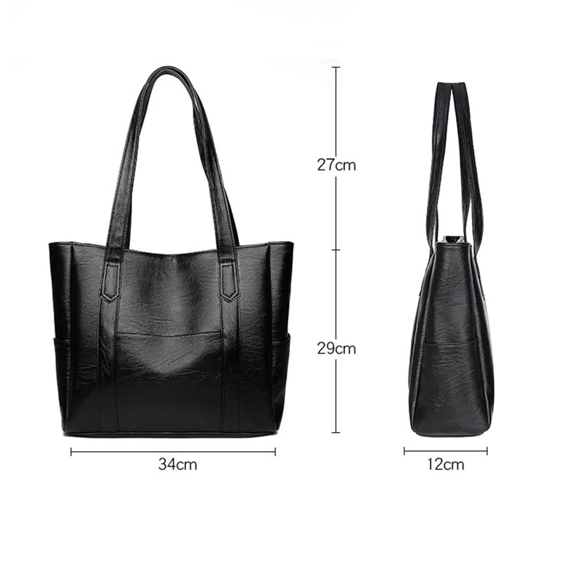 Custom pu leather bag women shoulder tote black - Image 2