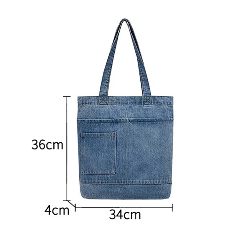 Wholesale fabric denim tote bag with pockets - Image 4