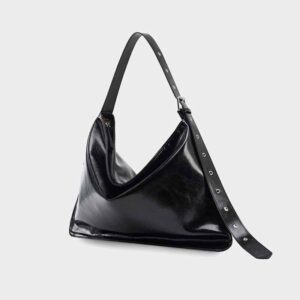 Customize black leather tote bag with zipper